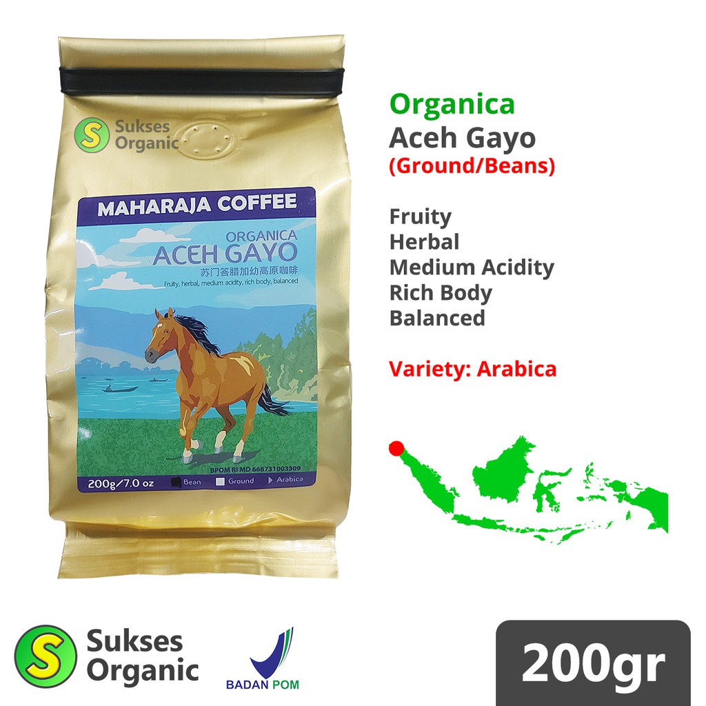 

Kopi Gayo Organica Aceh Arabica Sangrai 200g Maharaja Coffee