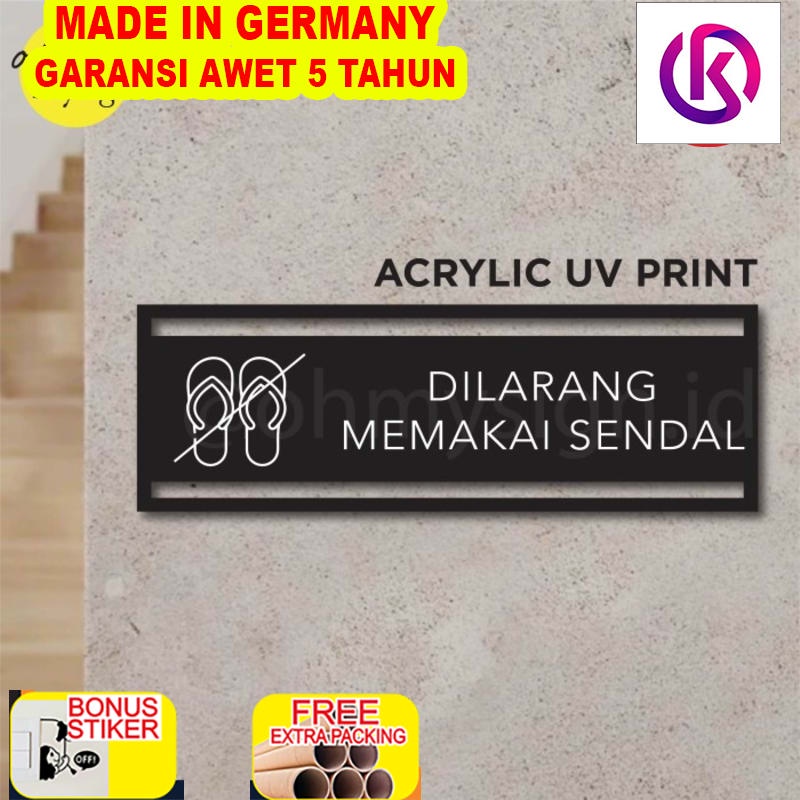 

Murah Sign Akrilik Dilarang Bersendal Laser Cut UV Print Modern Label Sign