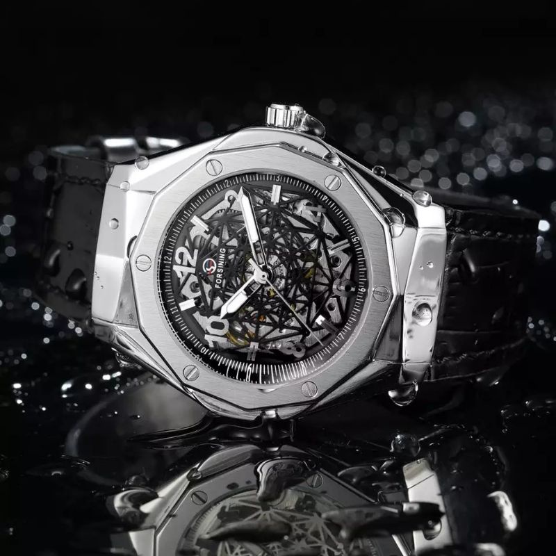 Jam Tangan Pria Original Automatic Mechanical Forsining Big Bang Geometrical Design