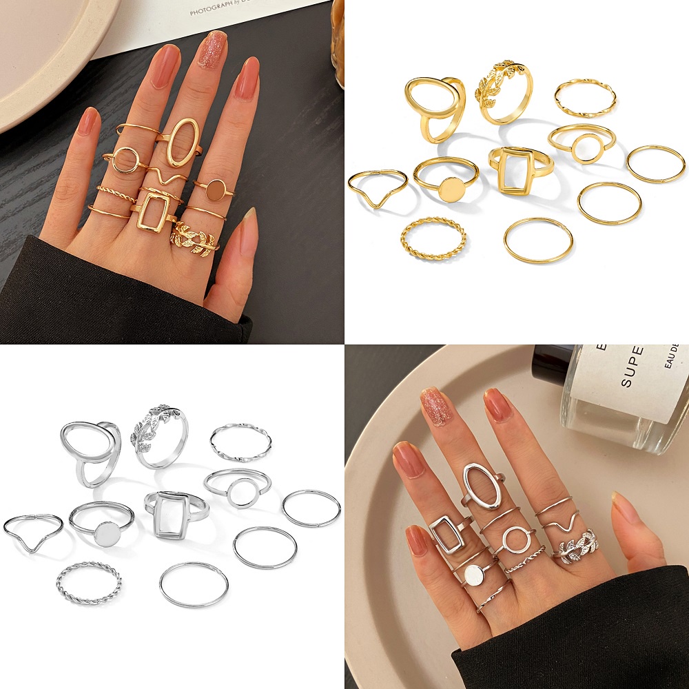 11 Pcs/set Retro Fashion Gold Ring Set Leaves Geometry Sliver Rings Women Jewelry Accessories Gift