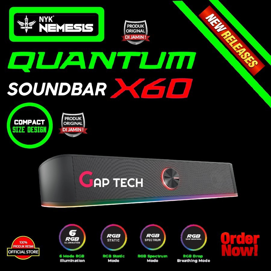 Speaker gaming nyk nemesis wired Aux 3.5mm Usb soundbar rgb quantum x60 - Pengeras suara sound bar