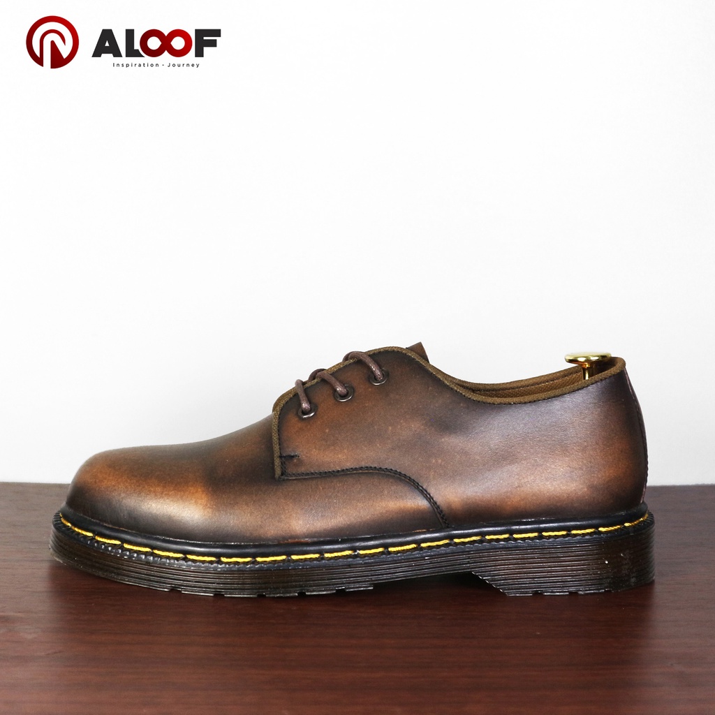 38-45 Aloof DELOW - Sepatu Low Boots Formal Docmart Pria Original Kulit Asli-COKLAT Brush Off