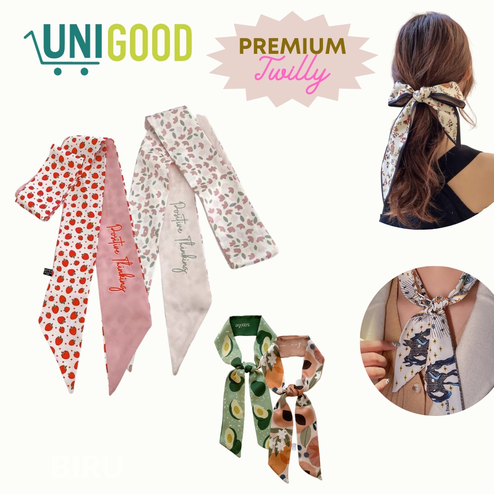 UNIGOOD - Premium Korean Satin Rambut Bandana Scarf Tas Mini Scarf Leher