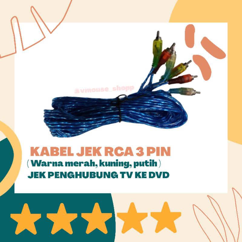JEK RCA 3 PIN - JEK DVD - JEK DVD KE TV - KABEL RCA - KABEL MERAH KUNING PUTIH -KABEL RCA TRANSPARAN