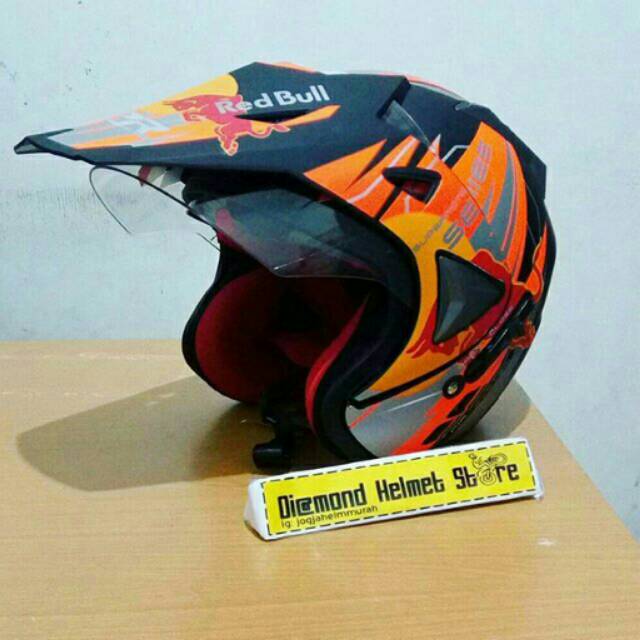 Helm cross supermoto JPR Redbull Orange Silver Black doff