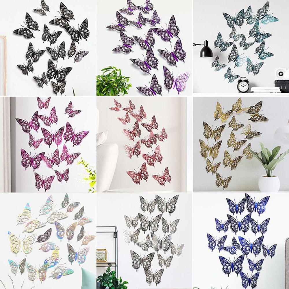 R-flower 12PC 3D Hollow Butterfly Kupu-Kupu Cantik Decals Pernikahan Rumah Pesta Dinding Décor