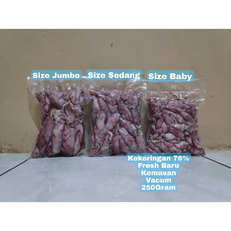 

Sotong / Cumi / Cumi Asin / Cumi Rebus 250 Gram Size Jumbo|Sedang|Baby