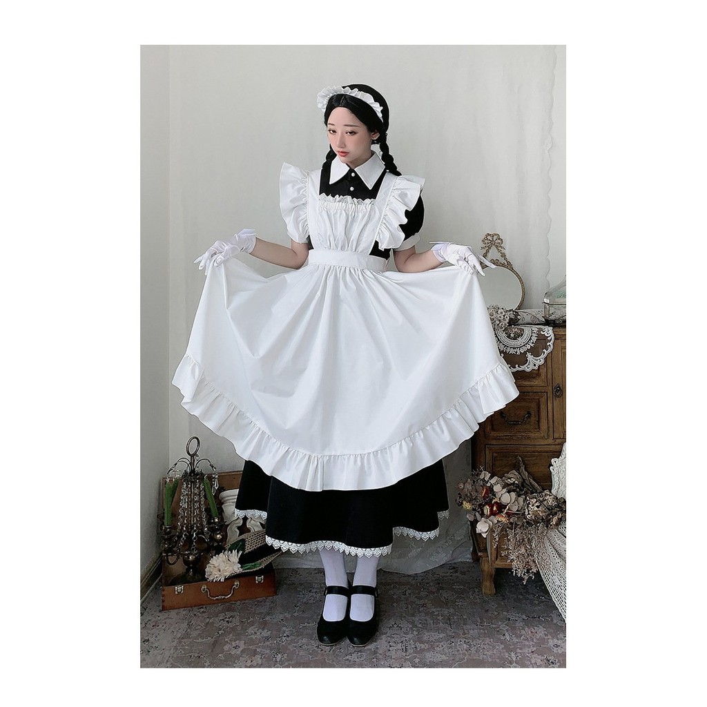 Women Maid Outfit Anime Long Dress French Court Maid Dress Lolita Dresses Cosplay Costume OU8d