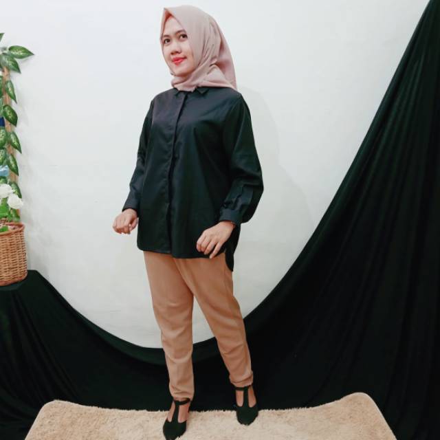 Kemeja Wanita Hitam All size TOYOBO ORIGINAL
