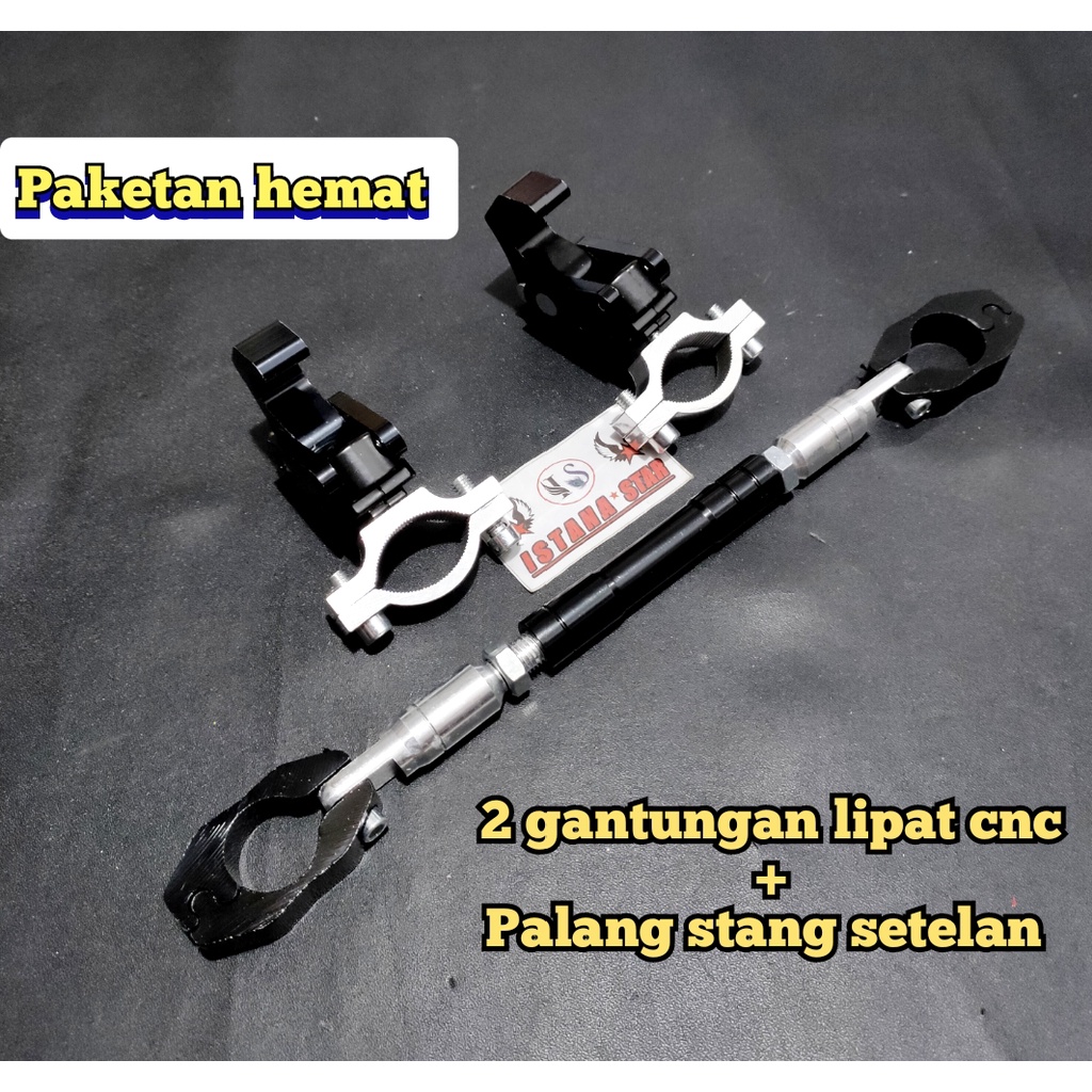 Paket gantungan barang pcx 2pcs + Stabilizer stang two tone , Stabilizer palang stang plus gantungan barang pcx 2 pcs cnc HITAM