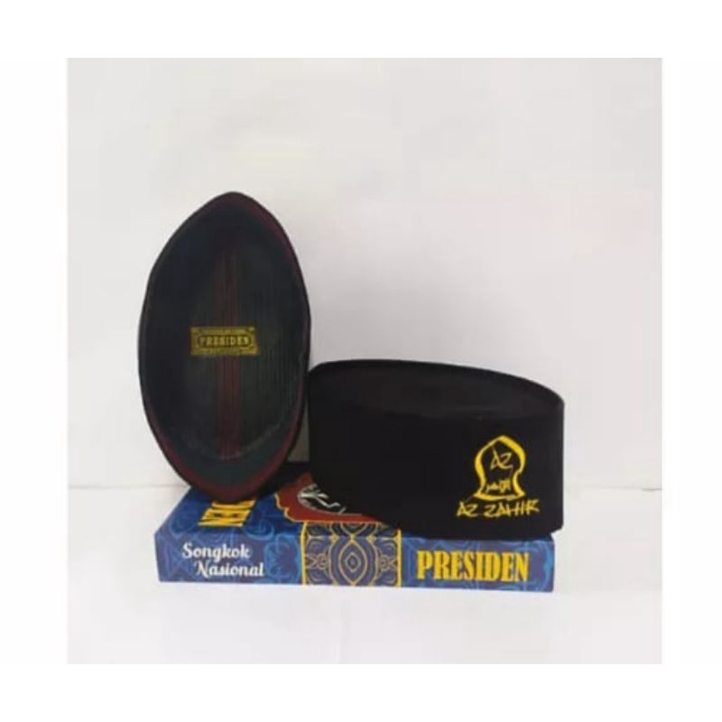 peci az zahir / peci hitam az zahir / bahan bludru / songkok hitam logo az zahir tinggi 9cm non ac