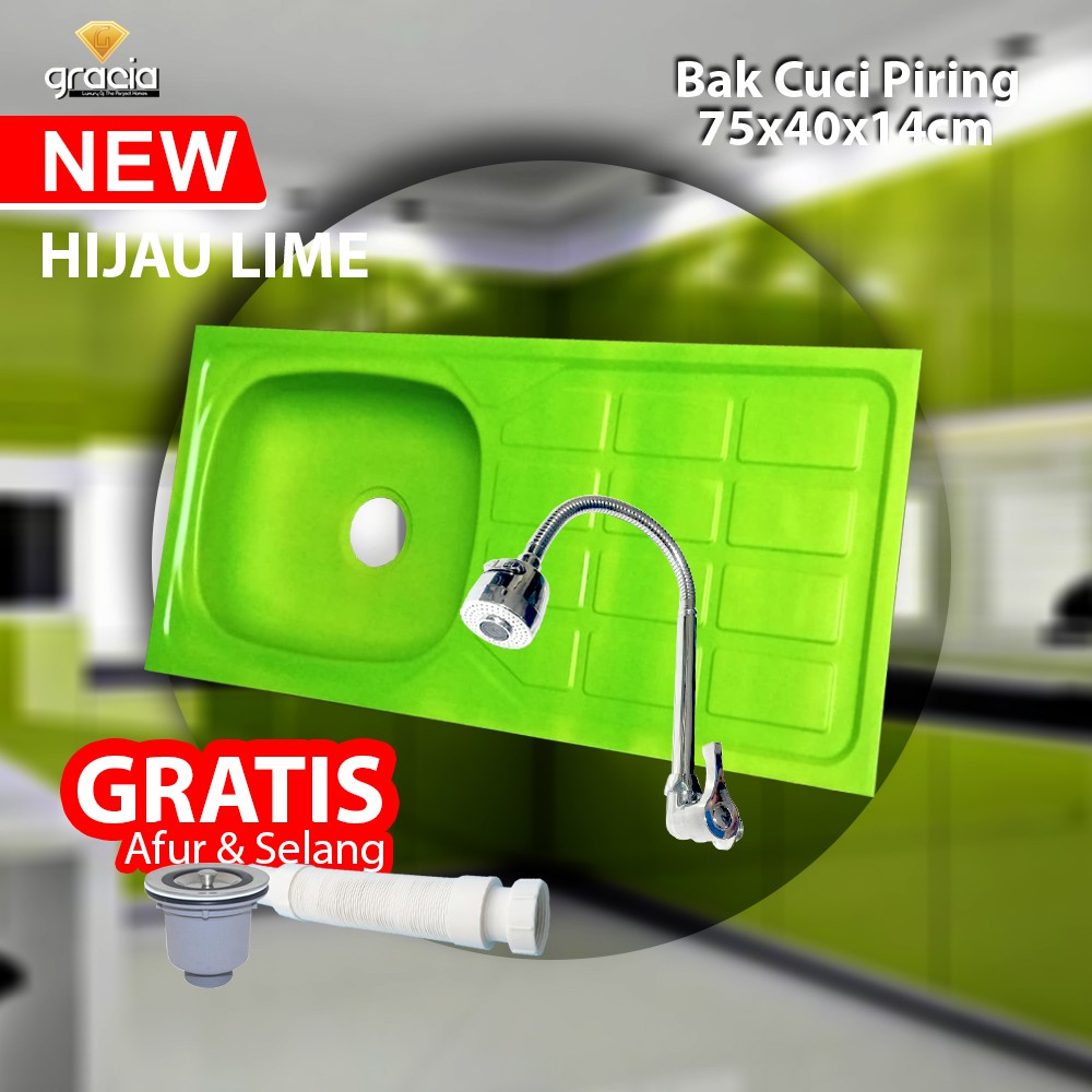 New Bak Cuci Piring Warna Hijau Kitchen Sink Stainless Steel Color Green 75 x 40 x 14 cm GRATIS AFUR &amp; SELANG INCLUDE KRAN ANGSA FLEXIBLE 1/2INCH