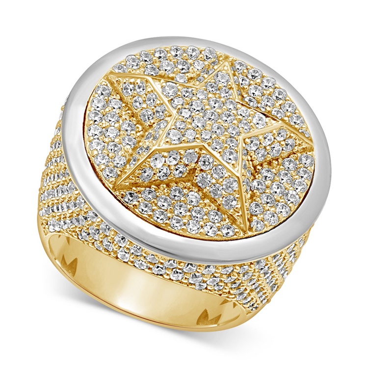 Cincin Couple Pria Wanita Emas Hias Cincin Batu Permata Berlian Zirkon Hip Hop Korea Titanium