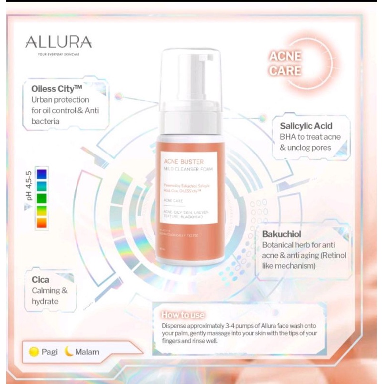 ALLURA Oil Control | Glowing Bright | Hydralife | Acne Buster Mild Cleanser Foam