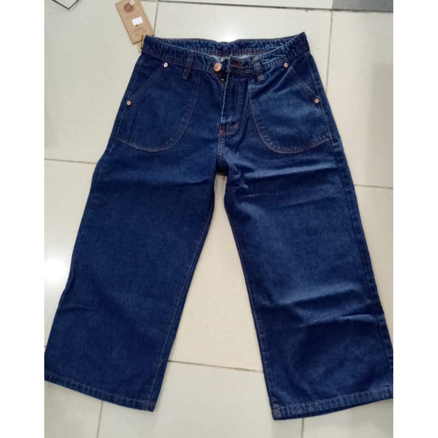 ( Bisa COD ) Asia Mode - Celana Jeans Kulot Polos 7/9 Wanita / Kulot Boyfriend Lepis Loose 7/9 / Celana Jins Kaki Lebar / Kaki Besar / Kaki Gede 7/8-biru tua