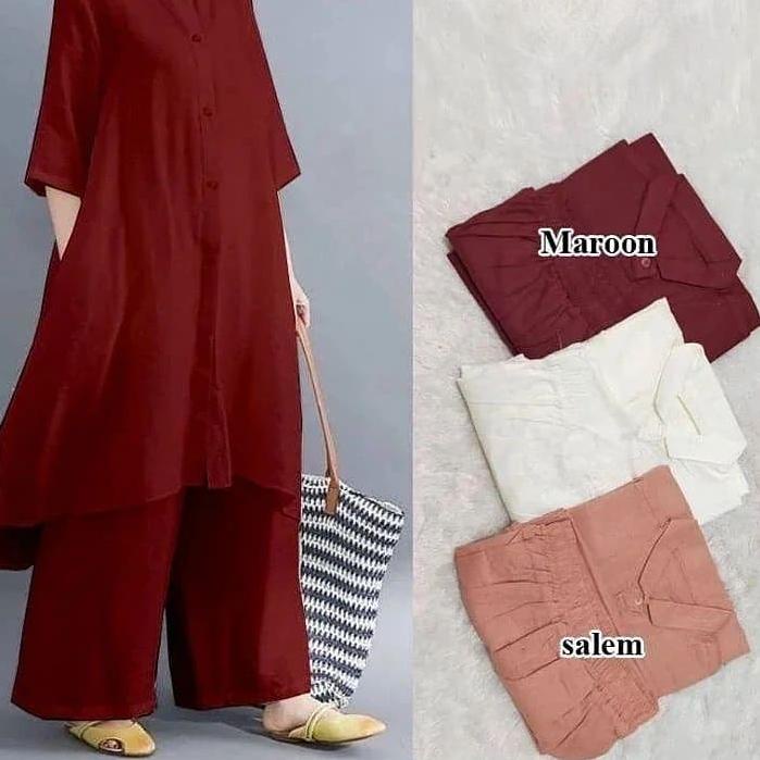 ✰ Setelan Muslim Wanita Terbaru / One Set Tunik+Kulot Bahan Katun Linen / OOTD Muslim Murah / Titan 