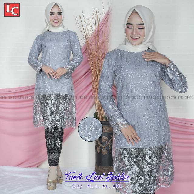 Set kebaya modern - tunik lusi spider - kebaya pesta - pakaian wanita modern - set tunik kebaya lusi