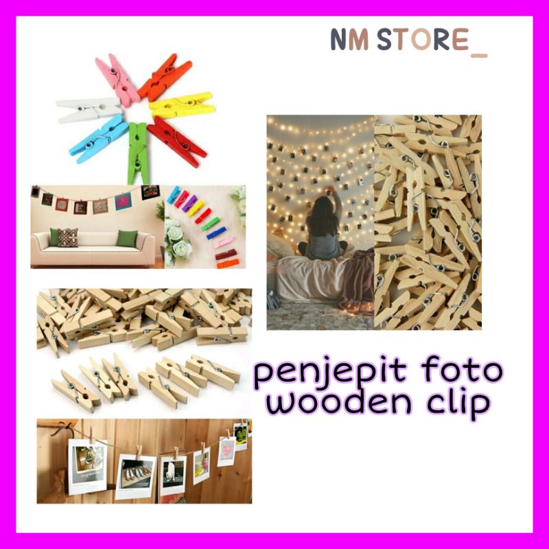 (10pcs) Penjepit Foto kayu Polos Penjepit Foto Warna Warni / Wooden Clip / Jepit Foto / Photo Clip / Wooden Peg