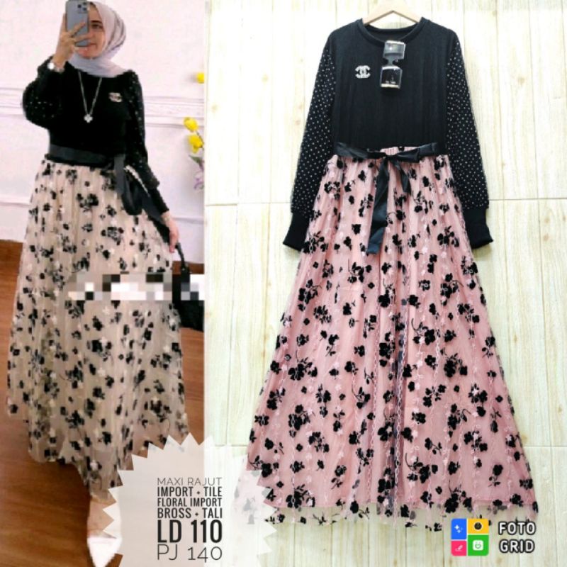 Gamis rajut mix tile bordir import