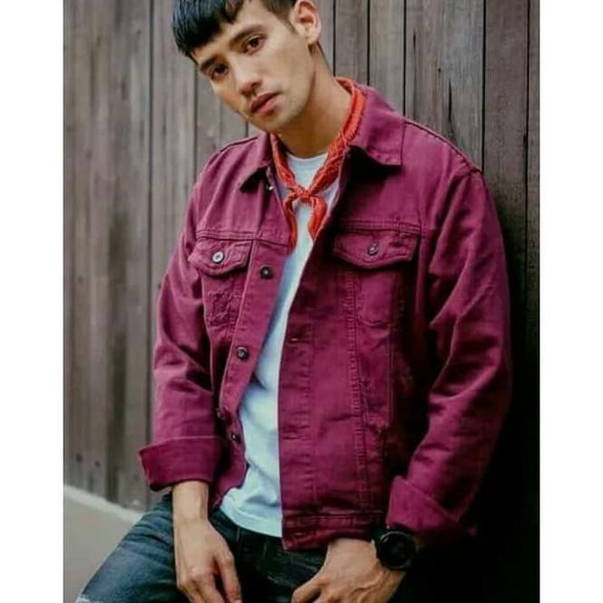 Bpiq Jaket Levis Denim Lengan Panjang Merah Maroon Pria M-Xl Premium Cxyk