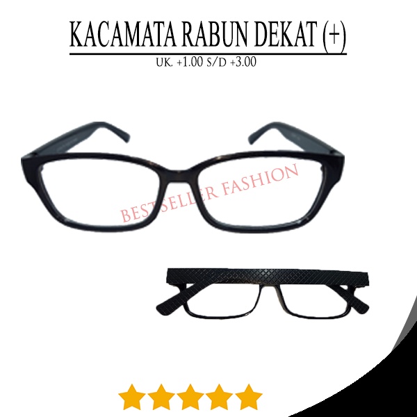 KACAMATA BACA FULL PLUS (+) RABUN DEKAT +1.00 S/D +3.00 FRAME HITAM GAGANG MOTIF PRIA WANITA FREECASE