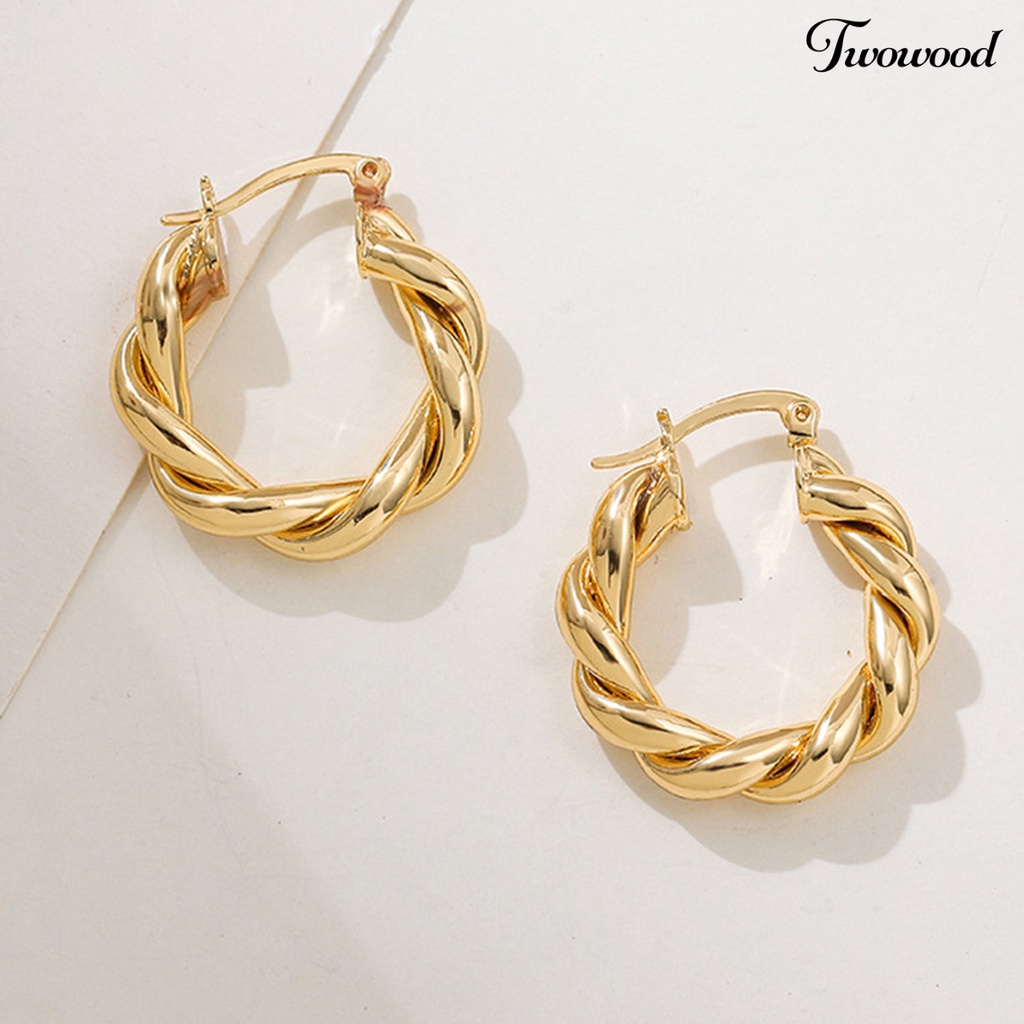 Twowood 1 Pair Hoop Earrings Thick Twisted Alloy Hypoallergenic Elegant Hoops Earrings Set for Women