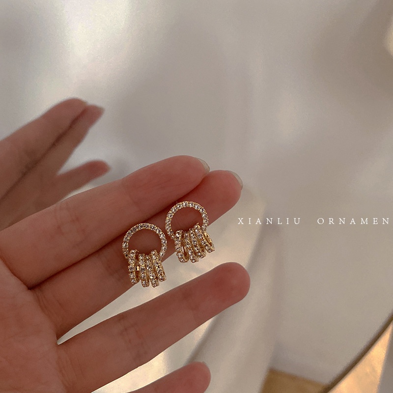 50pilihan925 Anting Jarum Perak Kualitas Tinggi Mutiara Zirkon Anting Perempuan Perancis Niche Anting