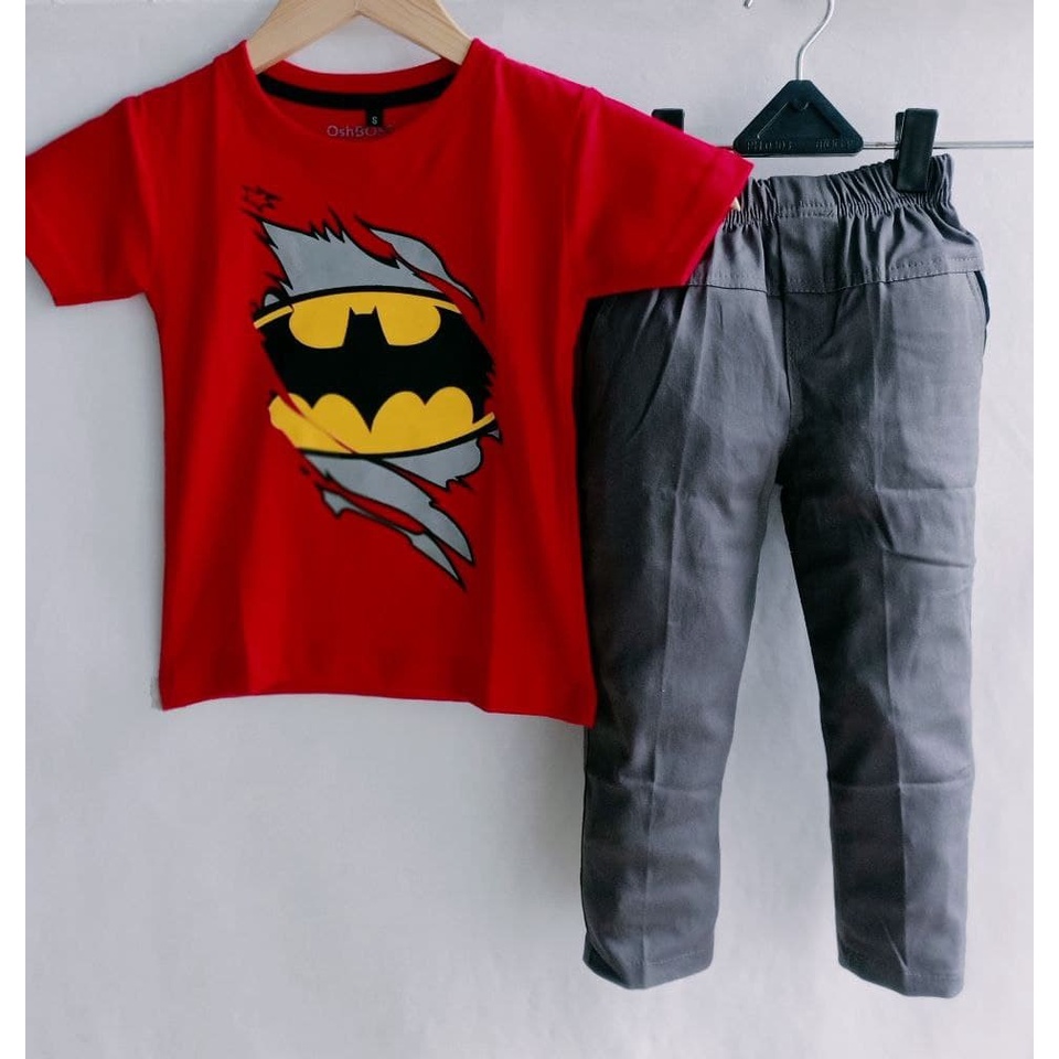 STCPJ- PREMIUM SETELAN CHINO PANJANG DAN KAOS DISTRO SUPERHERO ANAK 1-10 TAHUN ( COD ) PART 2-4