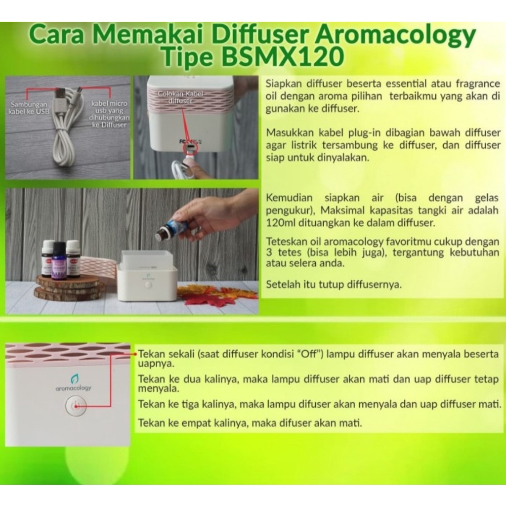 Aromacology Diffuser Ultrasonic Pelembab Udara Portable/Car Diffuser