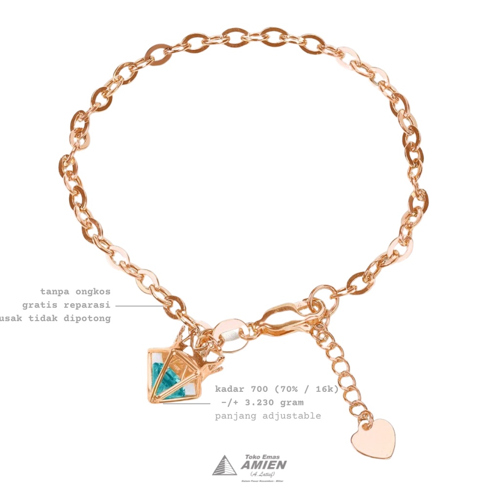 Toko Emas Amien Gelang Emas Asli HWT Kadar 700 (70% / 16K) 3.230 Gram - Bracelet Birthstone Maret