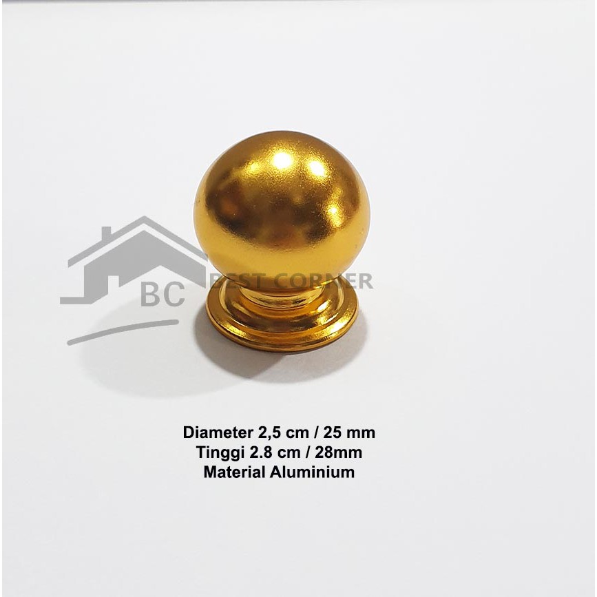 Tarikan Knob Laci atau Lemari Gundu Gold / Tarikan aluminium Gold