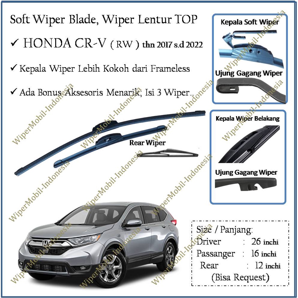 Soft Wiper Kaca Depan Belakang CR V CR-V CRV 2017 2018 2019 2020 2021