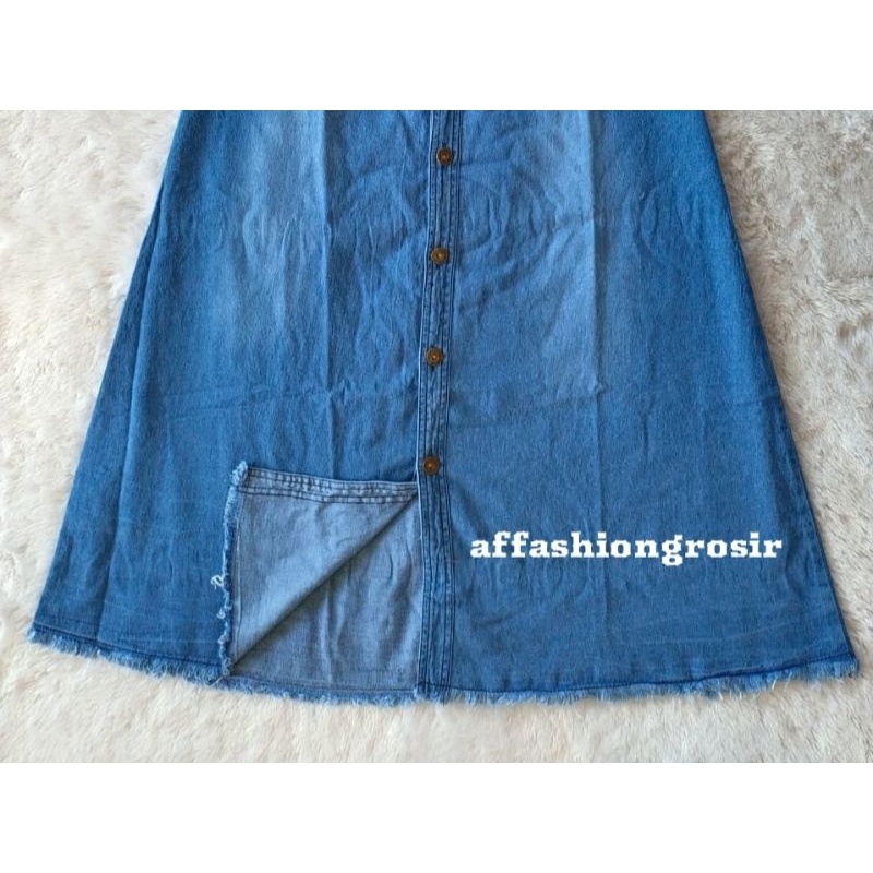 Rok jeans  button skirt panjang dewasa/rok jeans wanita-3