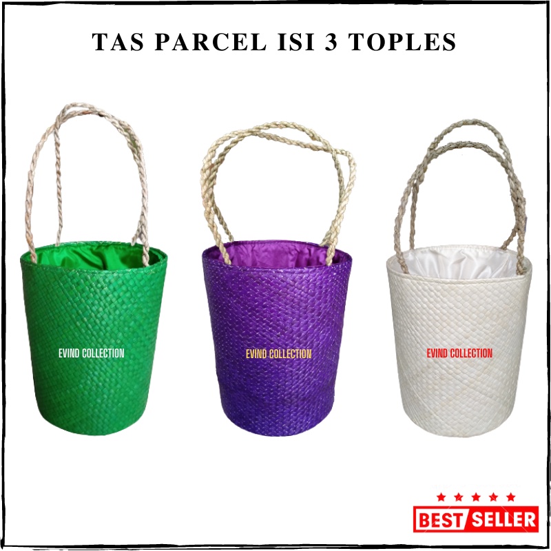 Keranjang Hampers Anyaman Pandan Isi 3 Toples Tas Parcel Lebaran