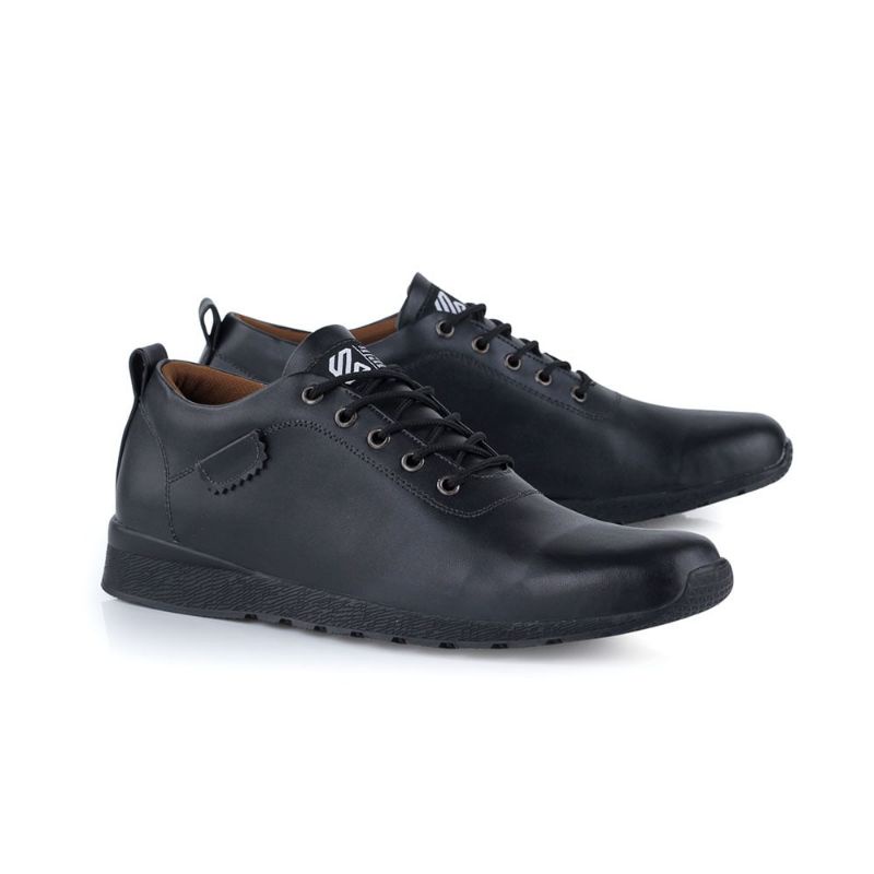 ORIGINAL - Sepatu Kasual Sneakers Pria Pantofel Kulit Semi Formal Oxford FULL BLACK Terbaru | Sepatu Distro | Mils Premium Exclusive | Sepatu Series Street Casual Sepatu Kerja Kantor