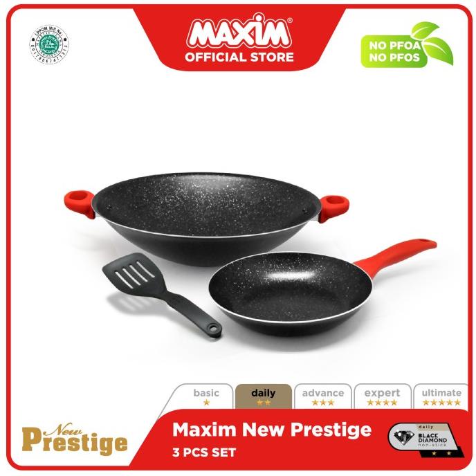 Maxim New Prestige 3pcs Set Wajan Teflon Anti Lengket + Spatula