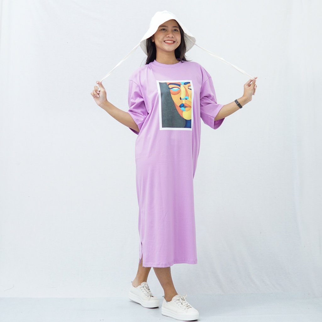 Homedress Long Tunik MiDiDress Kaos Katun combed by Manggolo Wajah Lukis