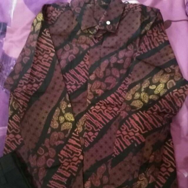 Credomenstore Kemeja Batik Songket Pria Hitam Maroon Gradasi