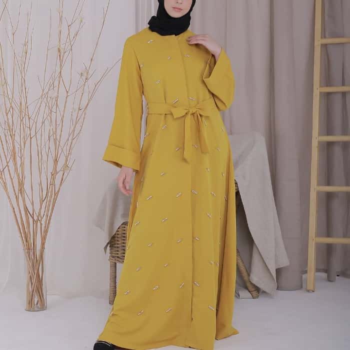 House Of Amee Abaya Mustard Pearl Mustard