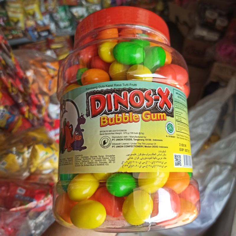 

Permen Karet Bubble Gum Toples Dinos X Warna Warni Eceran 500 Isi 195 Pcs