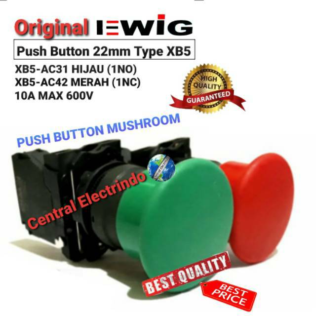 Push Button Mushroom EWIG 22mm XB5-AC31 Hijau (1NO) XB5-AC42 Merah.