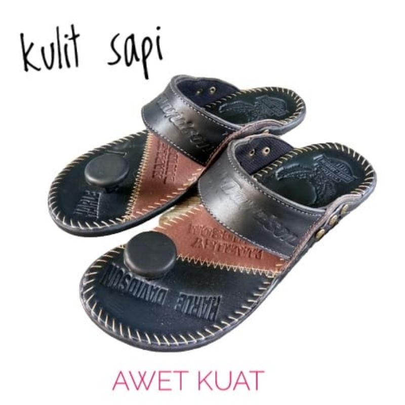 sandal kulit pria/ sandal jamur HR 11/ sandal jepit kulit/ sandal Harley Davidson