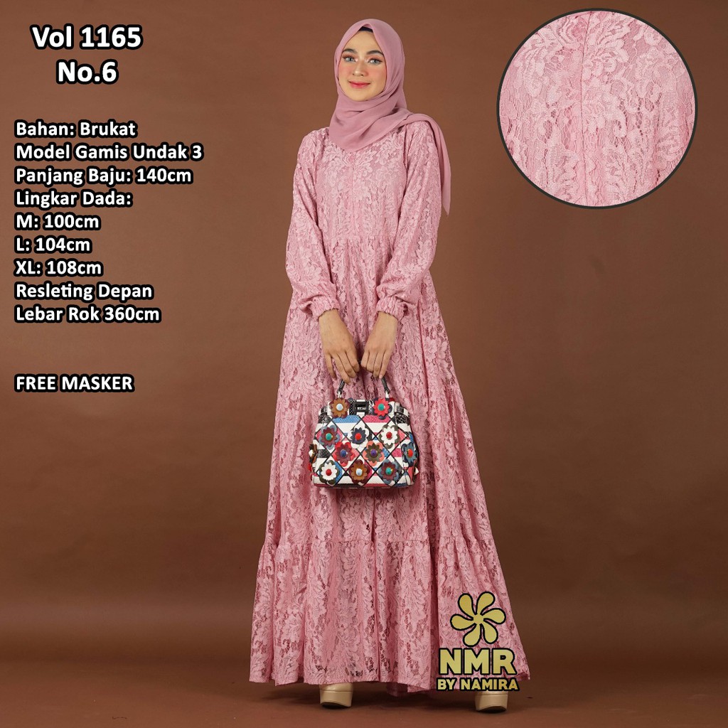 Gamis brukat rempel NMR BY NAMIRA 1150 -Pink