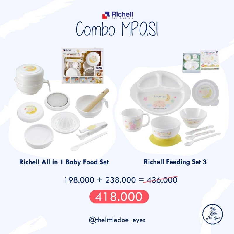 Combo MPASI (richell all in 1 baby food set + feeding set 3)