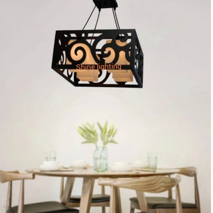 Lampu gantung minimalis kotak kayu ruang makan/ruang tamu tipe 3177/4L