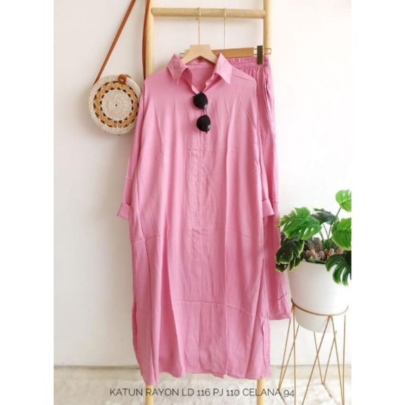 Setelan Tunik Polos - Pink
