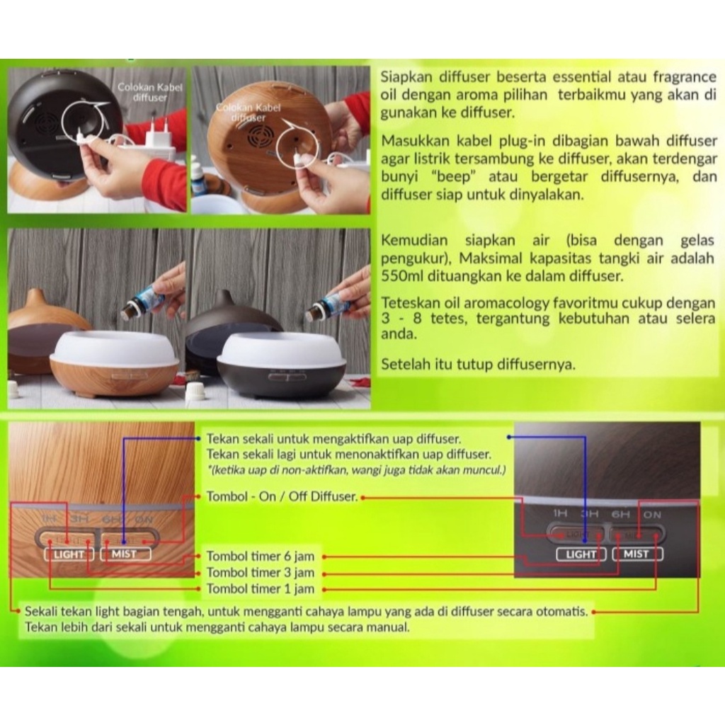 Aromacology Diffuser Ultrasonic Pelembab Udara Medium 300ml