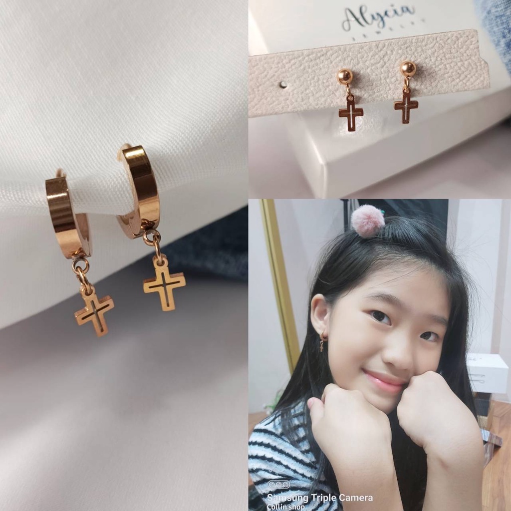 anting anak salib anti karat bisa untuk dewasa juga titanium lengkap box