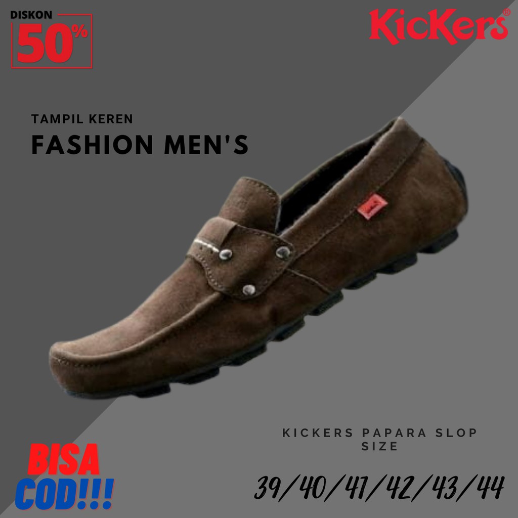 SIAP KIRIM Sepatu Pria Kickers Papara Knop Coklat Mocasin Slop Kasual Formal Santai Kerja