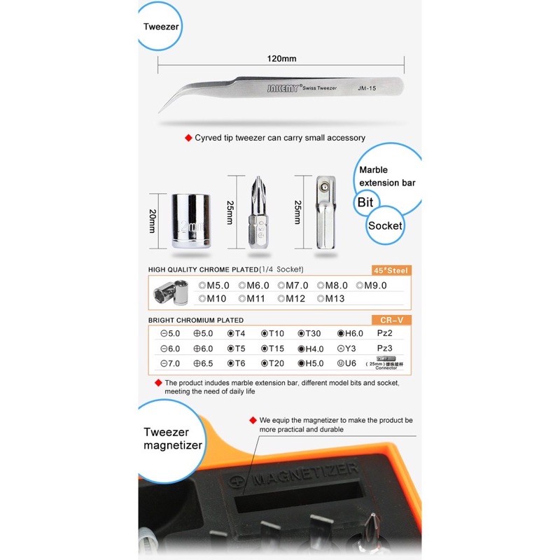 HCS - Obeng Set lengkap 33 in 1 Screwdriver PH Torx Hex Key Y3 JM-6118 Jakemy